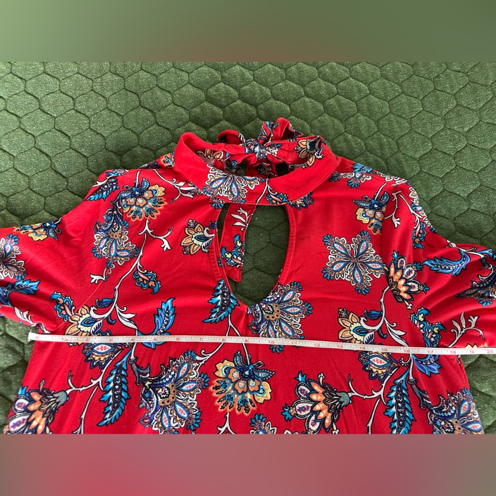 Red Paisley Print Mock Neck Swing Dress - XL - Picture 7 of 7